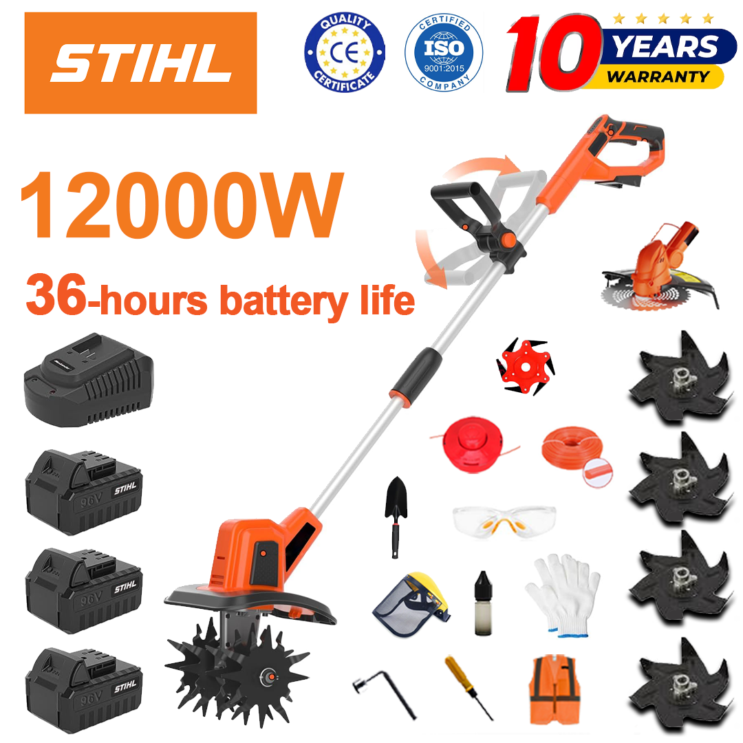 (Výdrž baterie 36 hodin) Pluh 12 000 W + lithiová baterie 96 V * 3 + řezací hlava * 1 + rychlonabíječka * 1 + lopata * 1 + rovný nůž * 2 + nůž pluhu * 4 + pilový kotouč z lehkých slitin * 1 + řezací nůž * 1 + řezací lano * 1 + různé příslušenství