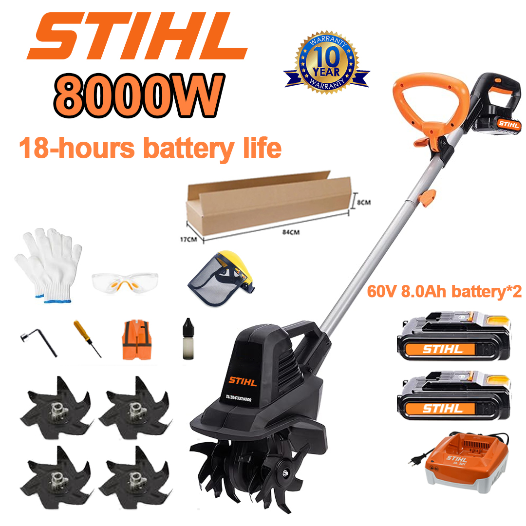(Výdrž baterie 18 hodin) Pluh 8000 W + lithiová baterie 60 V 8,0 Ah * 2 ks + rychlonabíječka * 1 ks + radlice pluhu * 4 ks + různé příslušenství